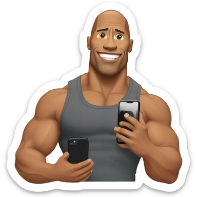 dwayne johnson with a mobile phone sticker