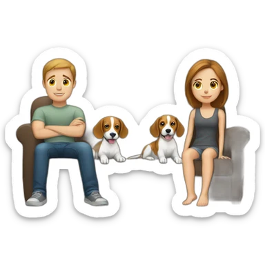 Brown hair White boy and girl and beagle Sit on couch sticker