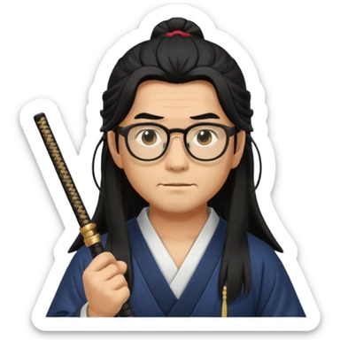 Long Haired Samurai with Glasses,Long-haired ronin adjusting spectacles sticker