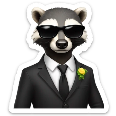 honeybadger in back business suit with black tie wearing sunglasses sticker