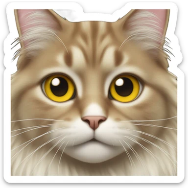 Long haired cat white and brown fur and almond-shaped yellow up eyes sticker