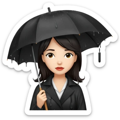 she getting wet (umbrella, dripping dark hair) sticker