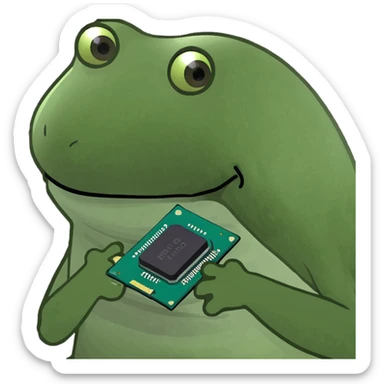 CPU computer chip in bufo frog meme style, green and playful sticker