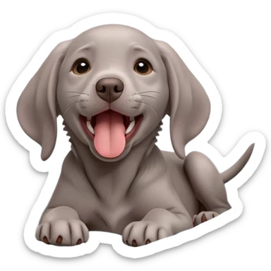 cinematic-cute-yawning-weimaraner puppy-portrait-emoji,-head-tilted-slightly-with-a-dramatic,-wide-open-yawn,-revealing-a-sleek grey fur-with-a-subtle-shimmer,-floppy-ears-slightly-drooping,-round-brown-eyes-barely-open-in-drowsy sticker