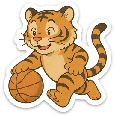 ghibli style cartoon tiger playing basketball sticker
