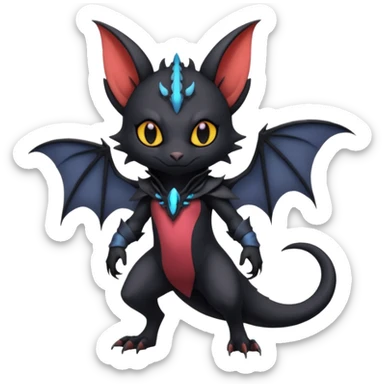 Futuristic Gothic Black Cute Dark Abyssal Vampiric Batty Ethereal Modern Salandit-Litten-Noibat-Abyss-Lykoi-Fakémon-creature-hybrid Full Body sticker