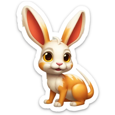 Conejo con ojos de marciano cola de dragón escupiendo fuego sticker