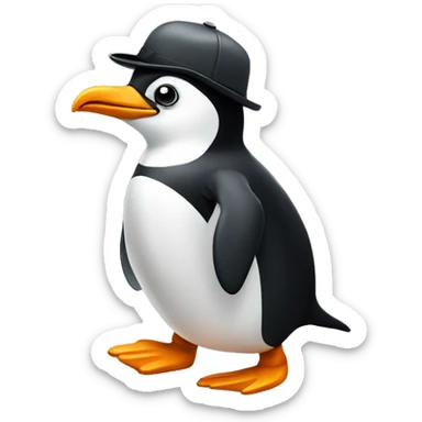 Penguin with a flat cap like those worn by the British working class. Flat design sticker