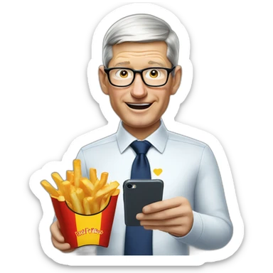 tim cook eat frensh fries with its iphone sticker
