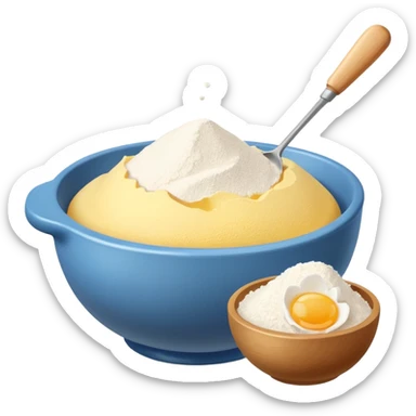 baking ingredients next to a mixing bowl sticker