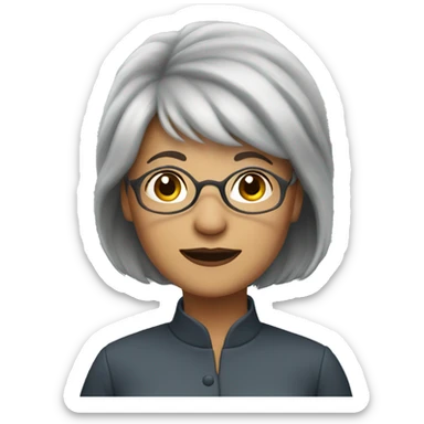 woman with grey hair and bangs, older glasses sticker