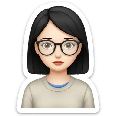siyah saçlı, beyaz tenli, gözlüklü, basic giyinen bir kiz sticker