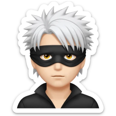 a person with a blinfold covering their eyes and spiky white hair sticker