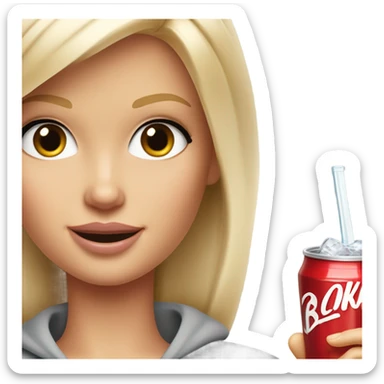 Blonde Barbie wearing light gray sweatshirt, holding a glass of cola on ice  sticker