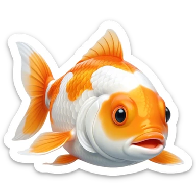 Meme-Worthy Cute Sleeping Orange and White Goldfish Portrait Emoji, Head resting peacefully with a contented smile, showcasing a streamlined, graceful body with a luxuriously soft blend of orange and white, eyes closed in a serene, floating nap, Simplified yet hilariously adorable features, highly detailed, glowing with a soft, drowsy light, high shine, relaxed and utterly lovable, stylized with an air of playful laziness, bright and heartwarming, soft glowing outline, capturing the essence of a comically sleepy goldfish, so meme-worthy it feels like it could instantly become the next viral sensation of adorable slumber! sticker