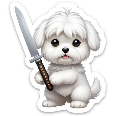 White Maltese with knife 4 paws only  sticker
