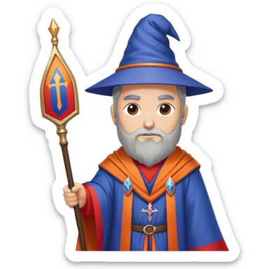 Wizard with Armenian flag colors (red, blue, and orange) on robe, holding a staff sticker