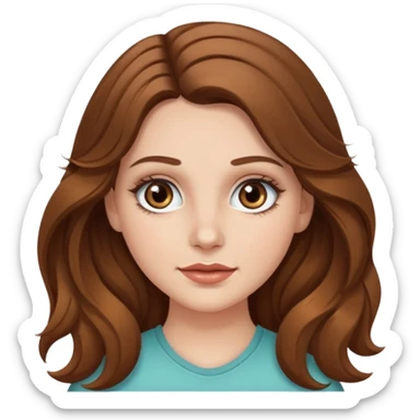 white girl, long wavy brown hair, hazel eyes, false lashes sticker