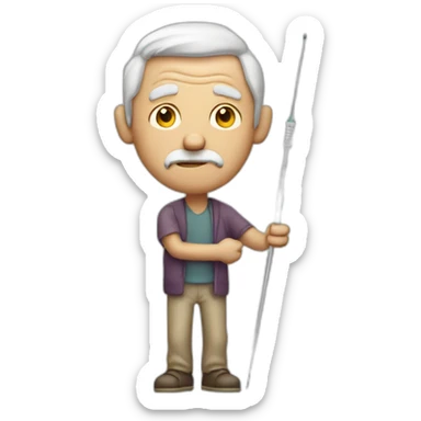 Skinny sick old man holding needle sticker