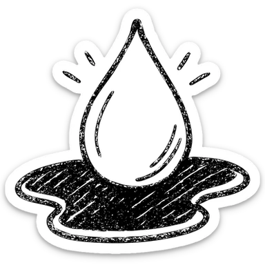 hand-drawn outlined icon of a light blue or silver water droplet sliding on glossy black paint, subtle repellent effect with lines, clean and modern sticker