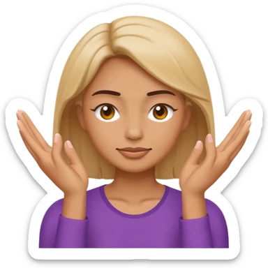 Minimal emoji of a woman performing face yoga, both hands placed on the face, fingers pressing and lifting facial muscles, clear hand-on-face exercise movement, simple wellness icon style, no beauty or medical elements

 sticker