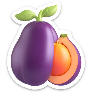 an eggplant inside a peach, playful and clear, no text sticker
