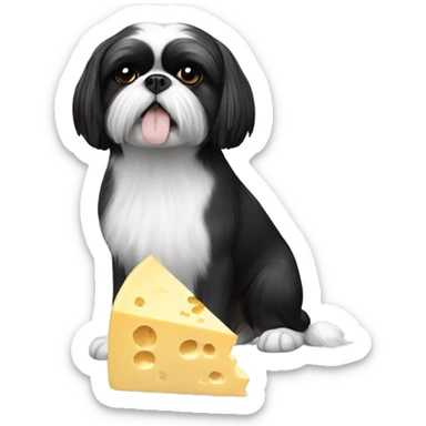 black and white shihtzu eating cheese sticker