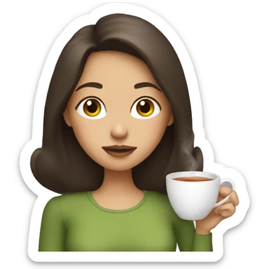 Brunette girl sipping tea sticker