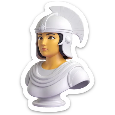Athena as a 3D emoji-style face close-up, monochromatic marble statue look, helmet also in marble, dignified classical expression sticker