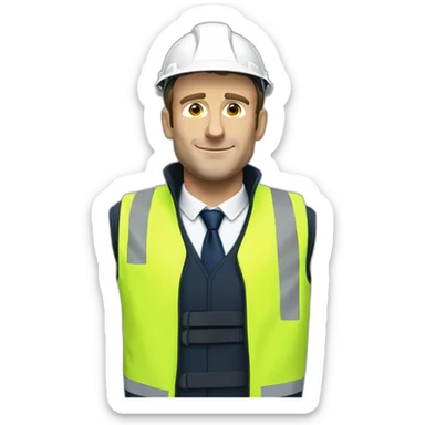 Emmanuel Macron wearing yellow safety vest without hat sticker