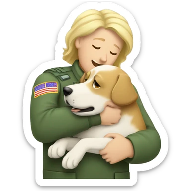 a vet hugging shaggy blonde dog sticker