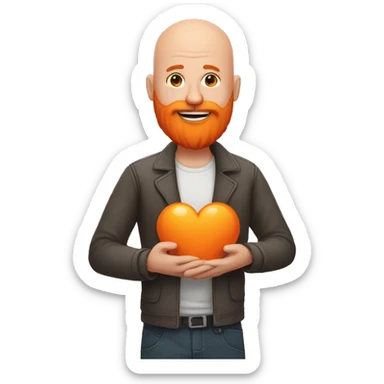 Bald man with a big orange beard holds a heart in his hand sticker