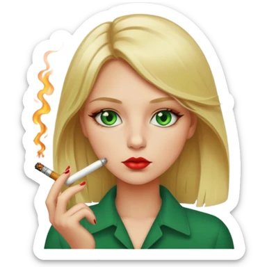 girl with blonde hair smoking and green eyes with red around sticker