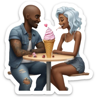 Cute ice cream date for beautiful tattooed couple sticker