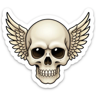 Create an emoji depicting a skull with wings, This image should be rendered in a bold, graphic novel style, capturing the raw intensity and artistry synonymous with Avenged Sevenfold.  sticker