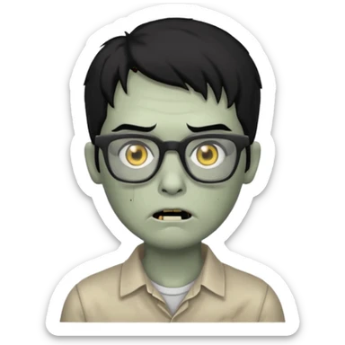 zumbie de cabelo preto grande,olhos pretos e oculos quadrados pequeno sticker