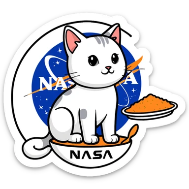 Cat food with a NASA Launch Services Program logo sticker