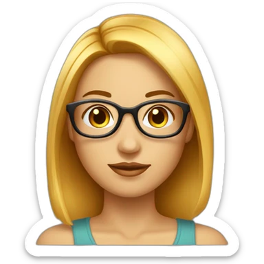 femme avec cheveux lisses coupe carré tête ronde peau mate possèdent des lunettes  sticker