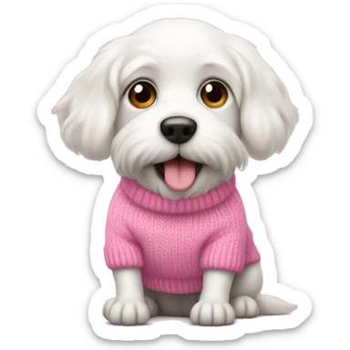 Cute white dog wearing a pink sweater sticker
