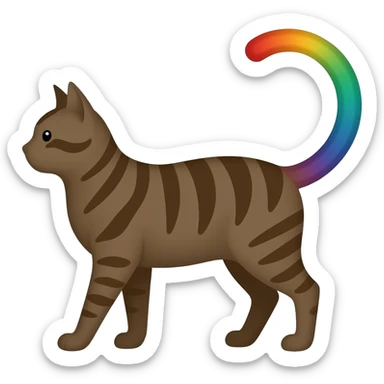 🐈Shadow of a cat, only the tail is colorful, prominent and curved, minimalistic silhouette, on transparent background
 sticker