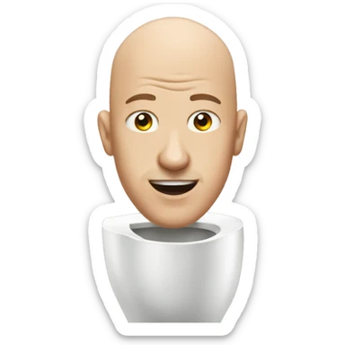 bald persons head coming out of a toilet sticker
