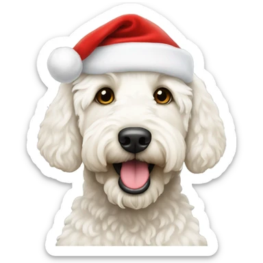White labradoodle with Santa hat on sticker