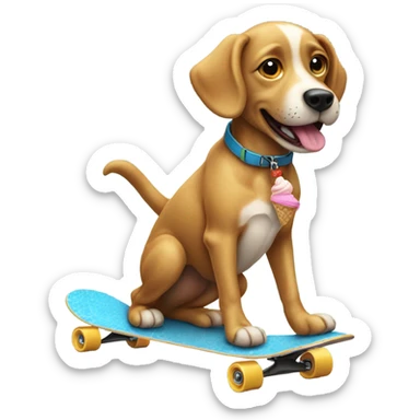 Dog on a skateboard eating ice cream sticker