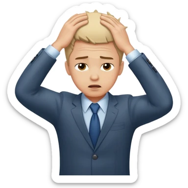  A business man boy who is Frustrated by long search and and keeping hands in head and scrating sticker