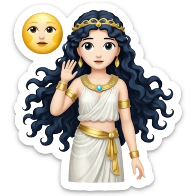 Luna, Goddess of Moon from Roman Deities with long black wavy hair, white sequin toga  sticker