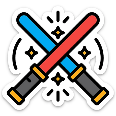 two lightsabers, one blue and one red, clashing with motion lines and sparks sticker
