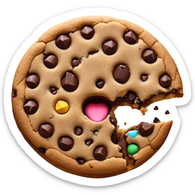 chocolate chip cookie with a bite taken out, crumbs around the edge, colorful minimal emoji style sticker