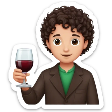 Of a boy with curly dark brown hair which is holding a glass of vine sticker
