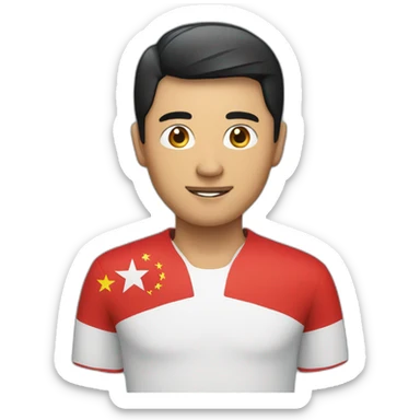 asian man with Chinese and Indonesian flag behind him sticker