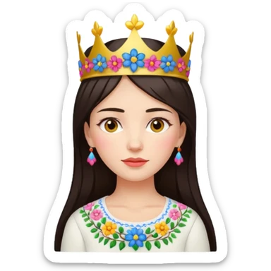 Ukrainian woman in a white embroidered shirt with dark hair and a crown of flowers on her head sticker